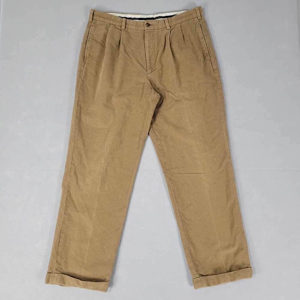 Brooks Brothers Sueded Chino Pants Mens Size 38x32 Tan Wheat‎ Elliot Pleated